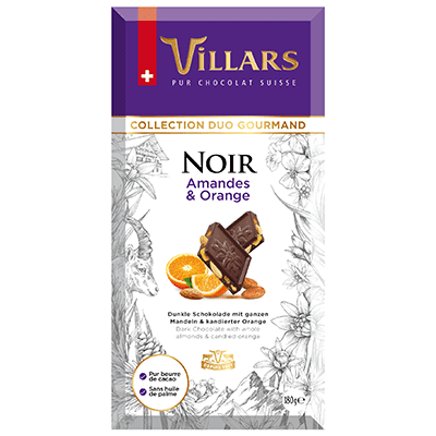 Villars Zartbitterschokolade mit Mandeln und Orangenschale