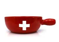 Fondue Caquelon rot mit Schweizerkreuz aus Keramik